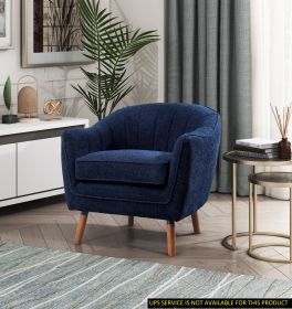 Mid-Century Modern Accent Chair 1pc Blue Chenille Fabric Upholstered Channel Stitched Back Brown Legs Solid Wood Furniture Mid-Century Modern Accent Chair 1pc Blue Chenille Fabric Upholstered Channel Stitched Back Brown Legs Solid Wood Furniture